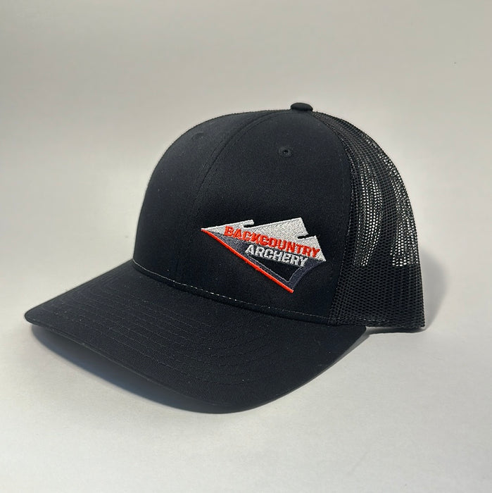 Hat - Black/Black - Neon Red, White & Black Logo - 115