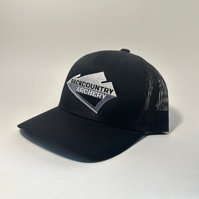 Hat - Black/Black - White, Gray & Black - Large Logo - 112