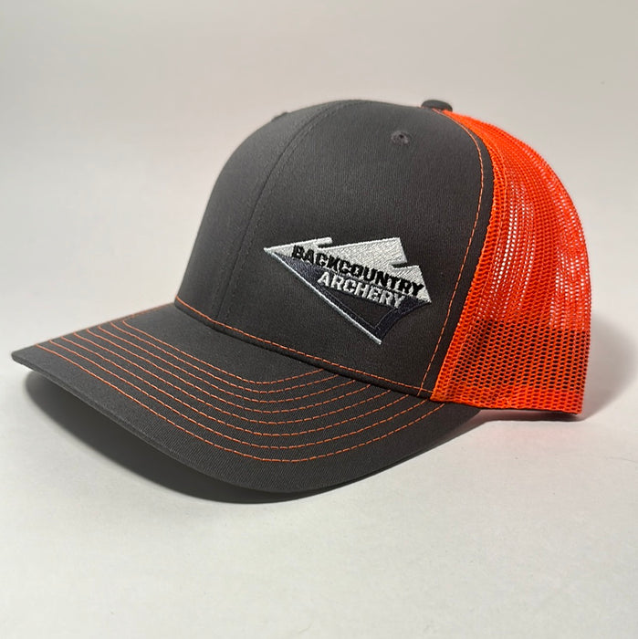 Hat - Charcoal/Neon Orange - White, Gray & Black Logo - 112