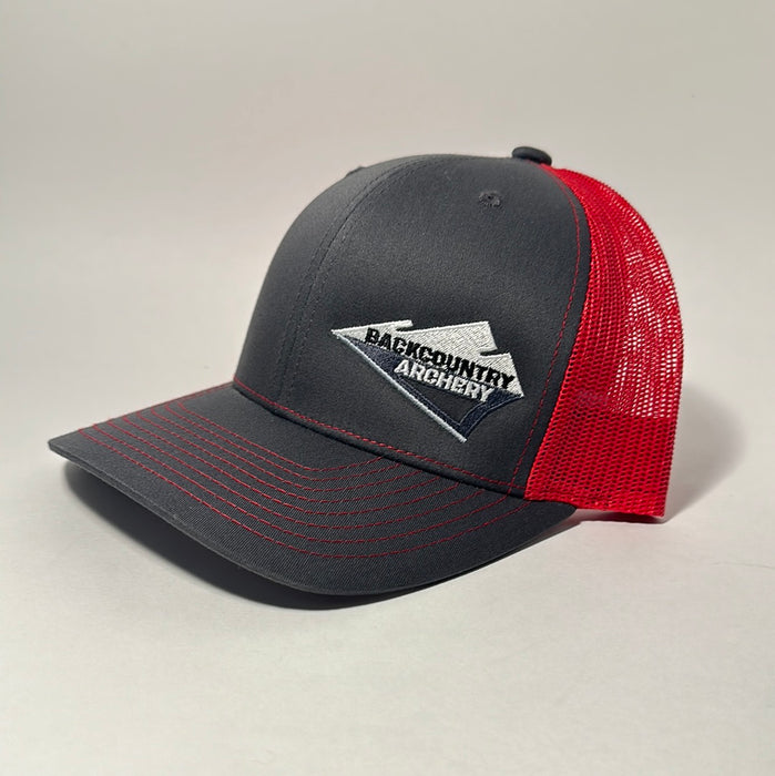 Hat - Charcoal/Red - White, Gray & Black Logo - 112